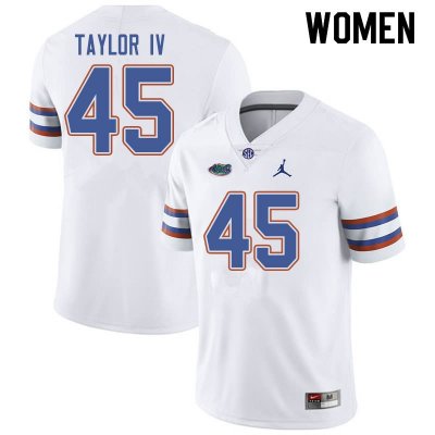 Women's Florida Gators #45 Clifford Taylor IV NCAA Jordan Brand White Authentic Stitched College Football Jersey XIK3562XF